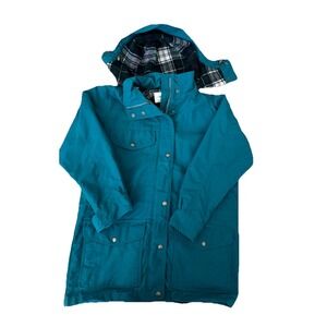 VTG Eddie Bauer Field Coat Barn Chore Flannel‎ Wool Hood Green Womens 90s Small